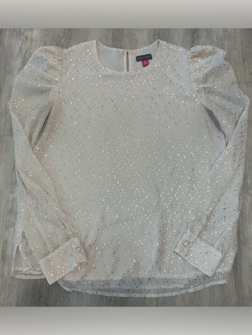 Vince Camuto Dot V-Neck Bubble Sleeve Top White Blouse, size small